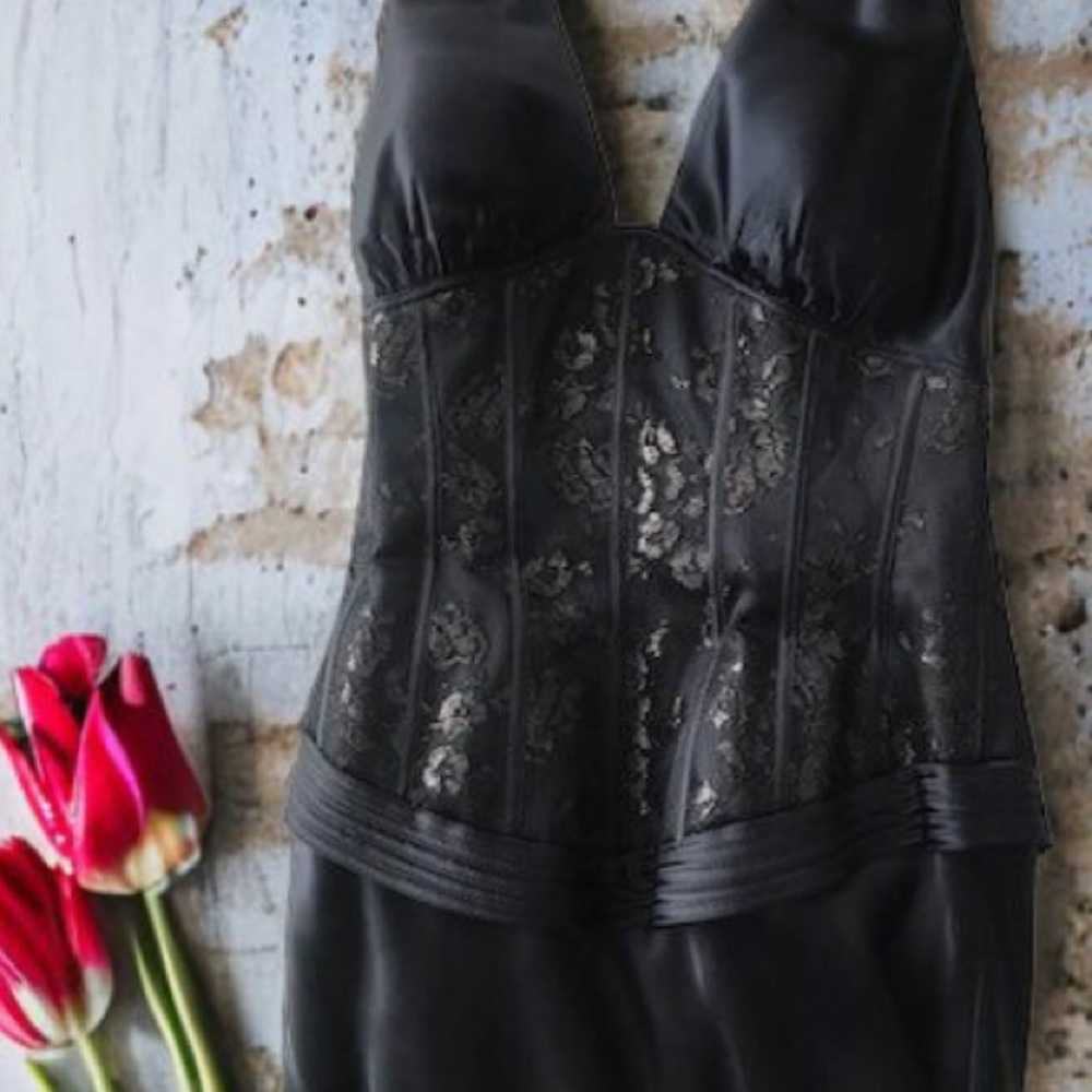 100% Silk Midnight Blue Halter Floor Length Dress